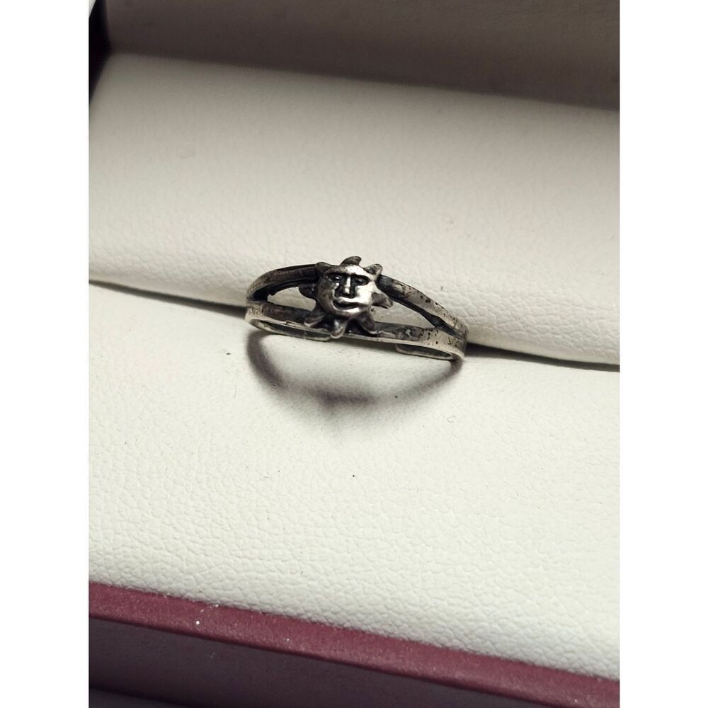 Sun Face Sterling Silver Split Band Ring Toe Ring Size 3 Adjustable
